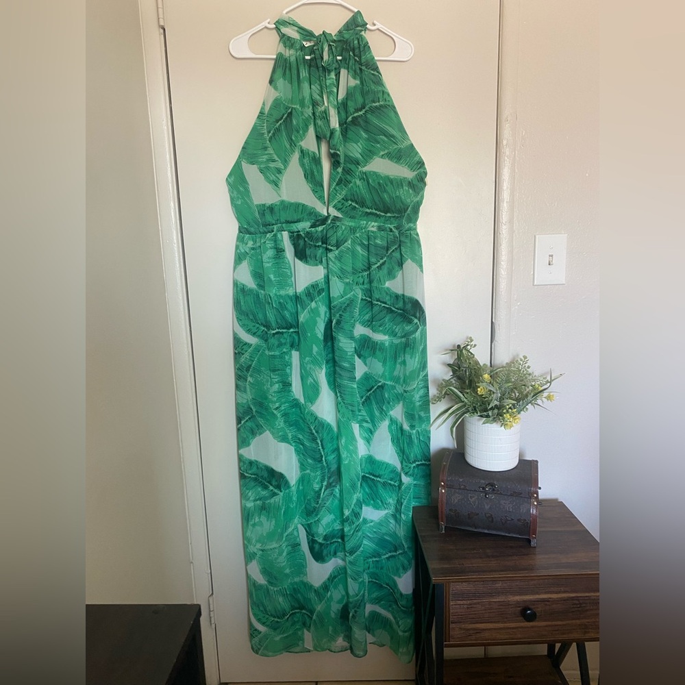 Apricot Lane Vibrant Green Leaf Dress women size‎ large - Picture 6 of 13